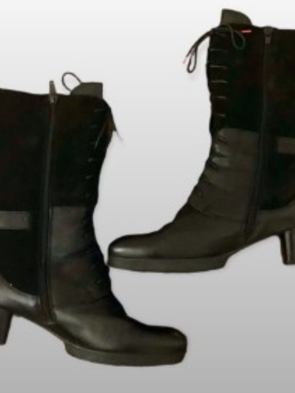 Think! "Denk" black leather and suede mid-calf boots, Size 38